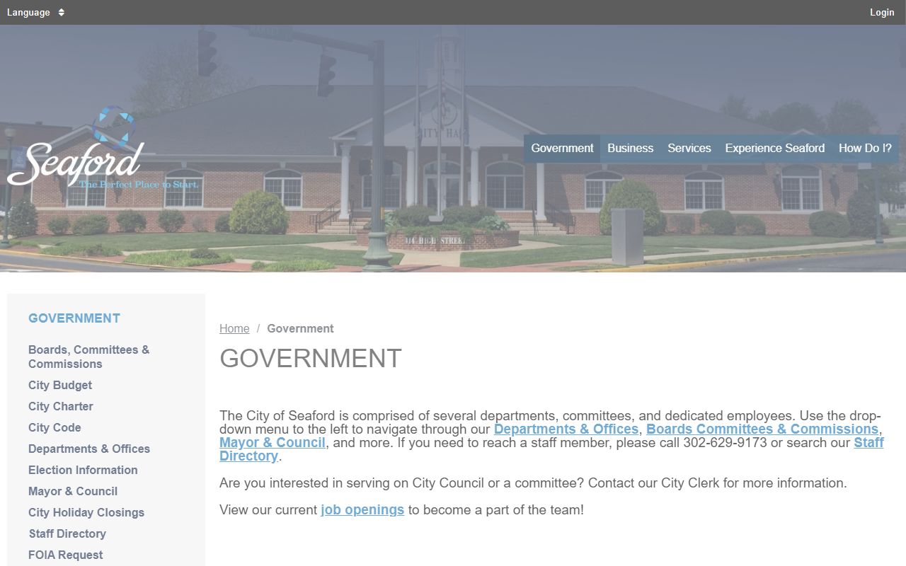Seaford city government page used for Released Inmates public records requests