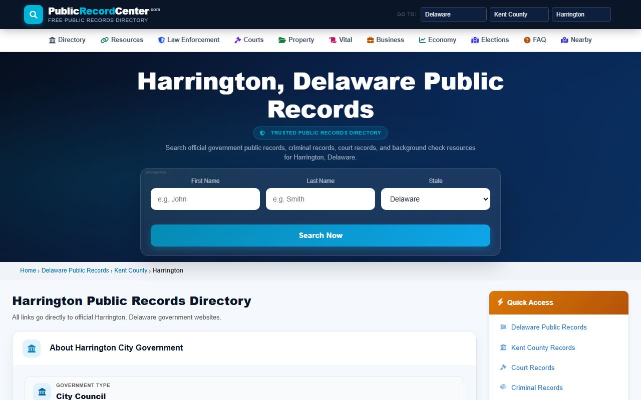 Harrington public records for Kent County Released Inmates files