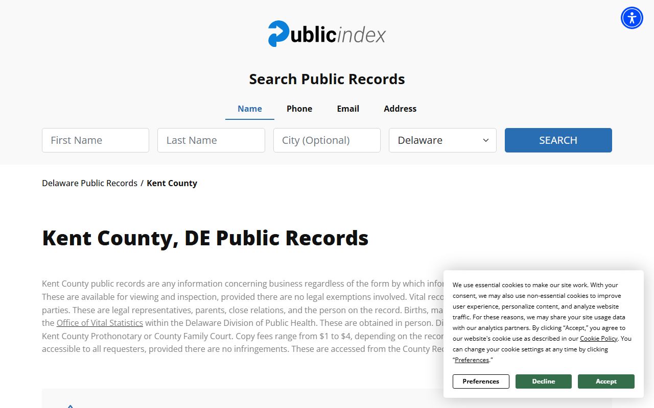 Kent County Released Inmates records on the Delaware Public Index