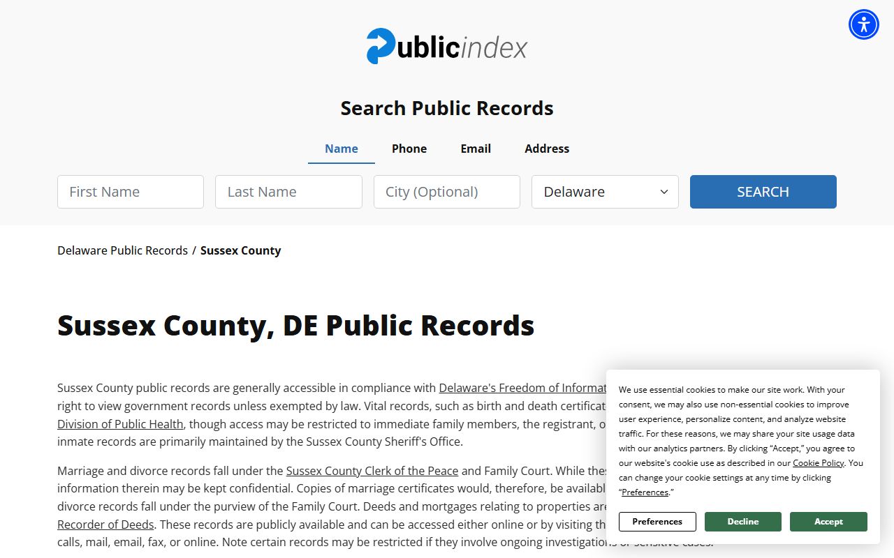Sussex County public records for Milford Released Inmates on the Sussex side