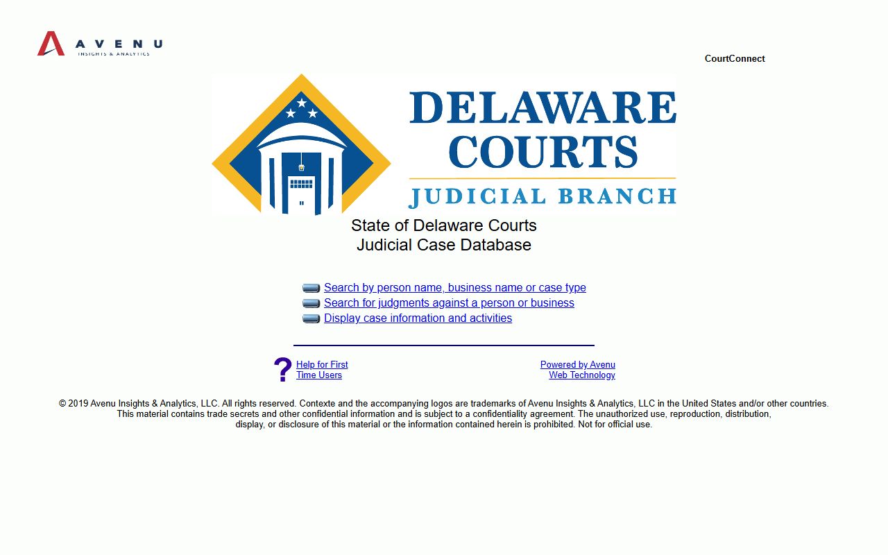 CourtConnect search portal for Delaware Released Inmates records