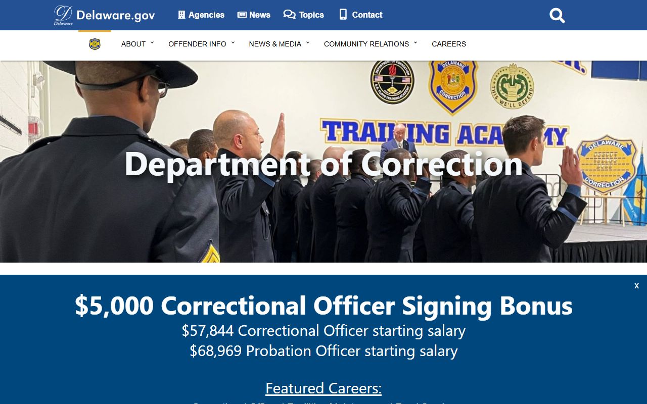 Delaware Released Inmates information on the DOC main website