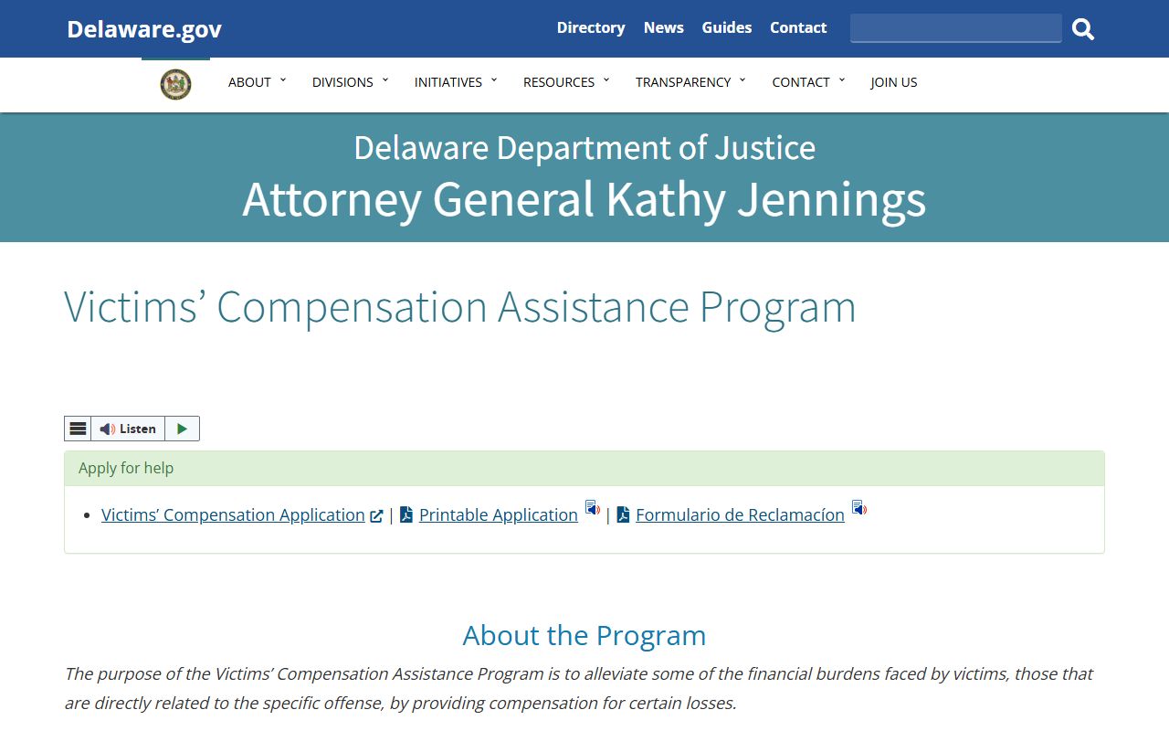 Delaware Victims Compensation Assistance Program for Released Inmates cases